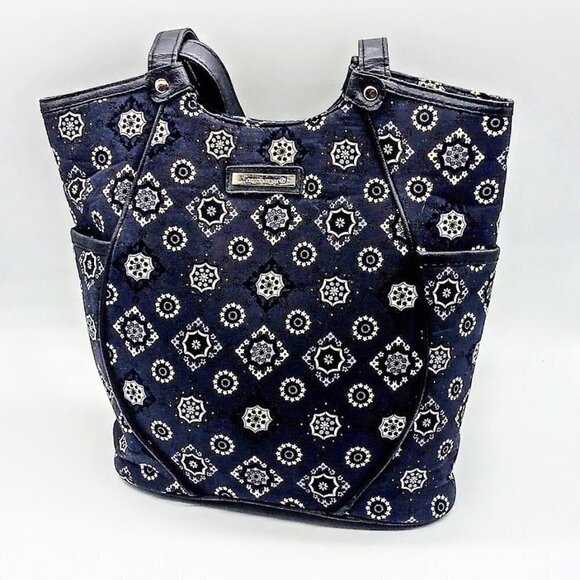 Longaberger Handbags - Longaberger Black White Grey Print Double Strap Shoulder Bag